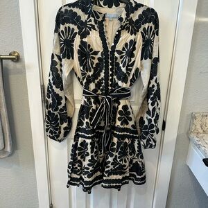 ANTONIO MELANI Black and Cream Floral Long Sleeve Dress